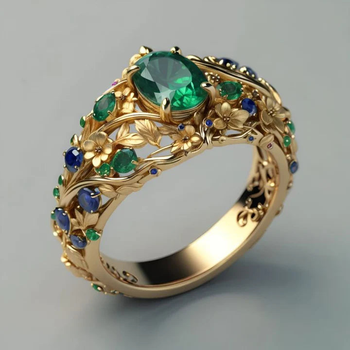 Anillo Azul Verde Dorado