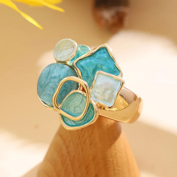 Anillo Azulado Dorado Vintage